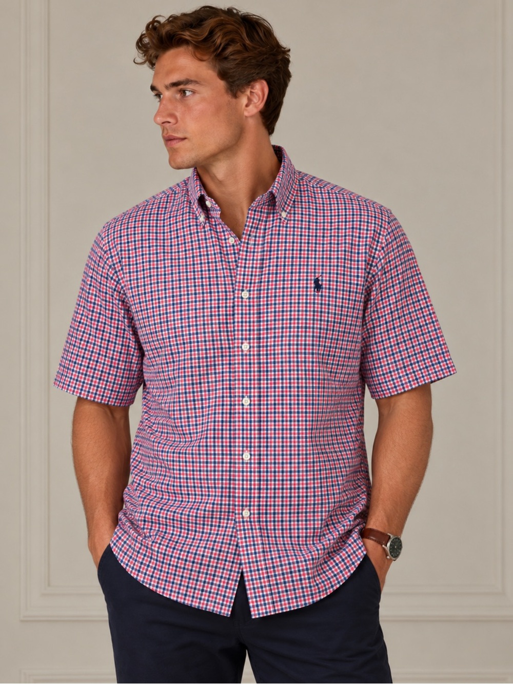 Ralph Lauren Men’s XXL Pink Blue Plaid Cotton Shirt Preppy Coastal Classic Fit
